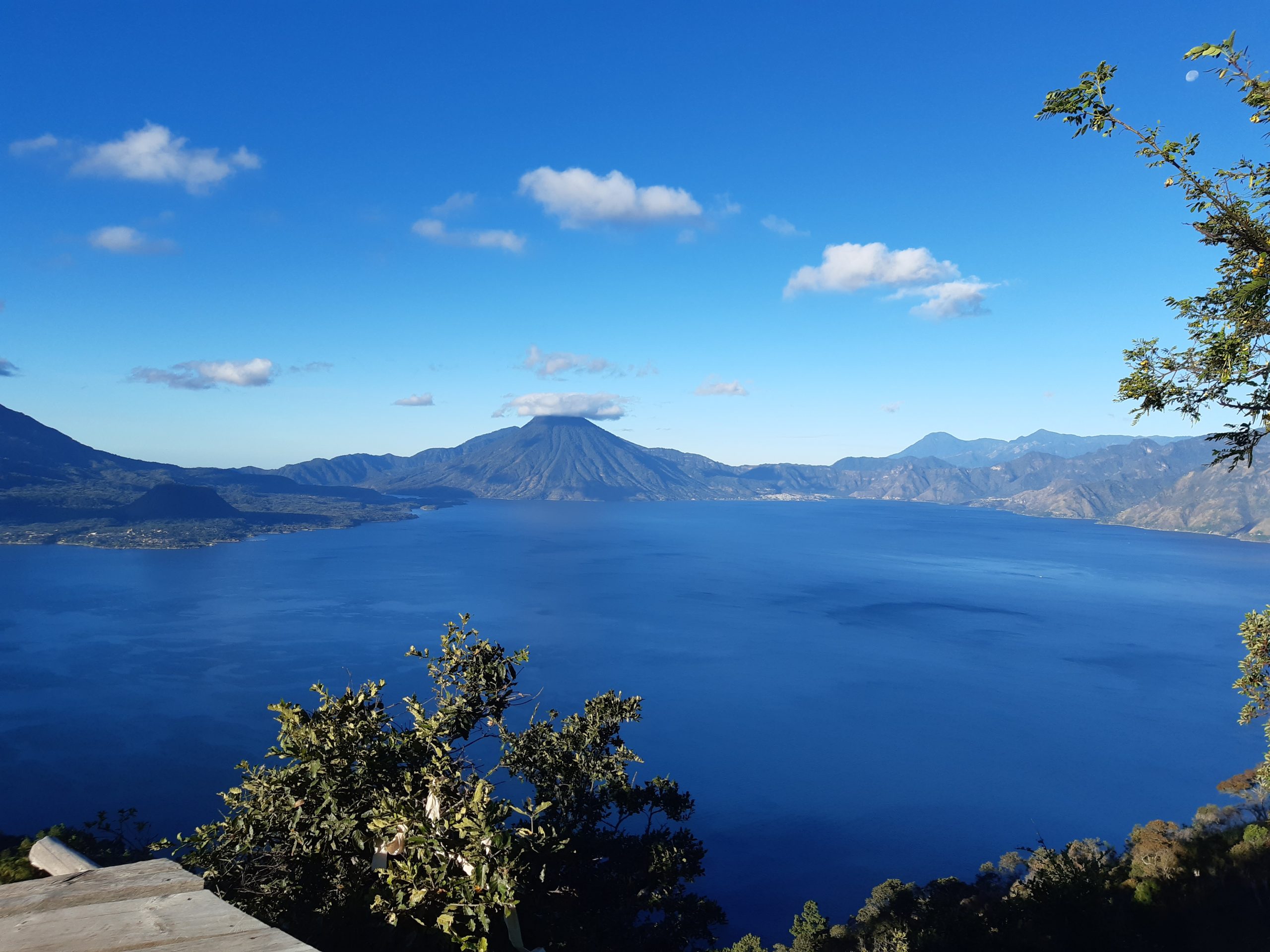 View across Lake Atitlán to the volcano in Guatemala